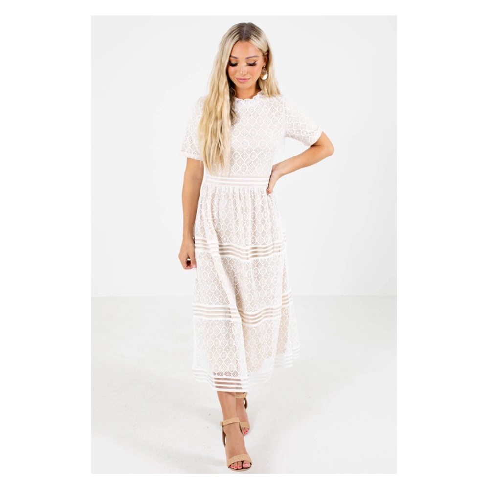 White & Nude Midi Dress